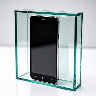 Smartphone in Glass Display Case
