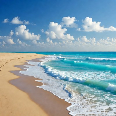 Sandy Beach with Turquoise Waves