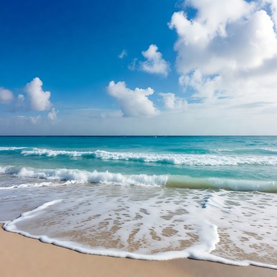 Turquoise Ocean Waves Crashing on Sandy Beach