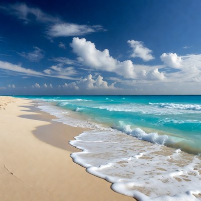 Turquoise Ocean Waves Crashing on Sandy Beach