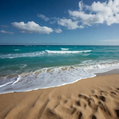 Turquoise Ocean Waves Crashing on Sandy Beach