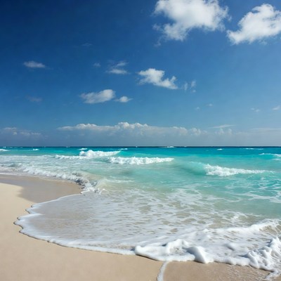 Turquoise Ocean Waves Crashing on Beach