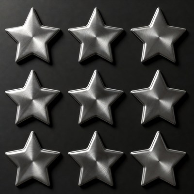 Nine Metallic Silver Stars on Black