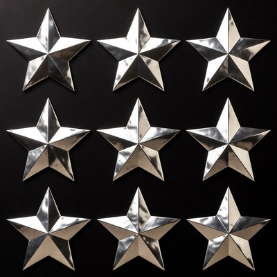 Nine Shiny Silver Stars on Black