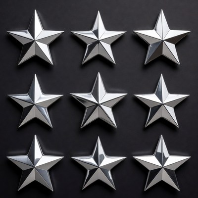 Nine Shiny Silver Stars on Black