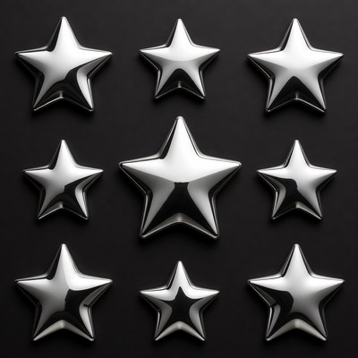 Nine Shiny Silver Stars on Black