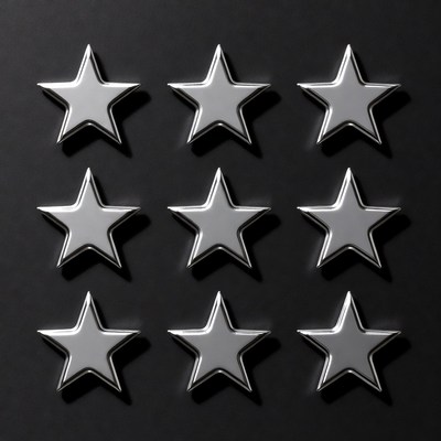 Nine Shiny Silver Stars on Black