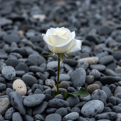 White Rose on Gray Pebbles