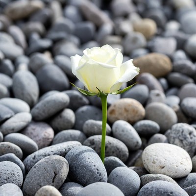 White Rose on Gray Pebbles