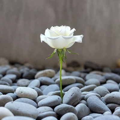 White Rose on Gray Pebbles