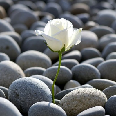 White Rose on Gray Pebbles