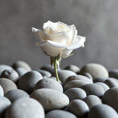 White Rose on Gray Pebbles