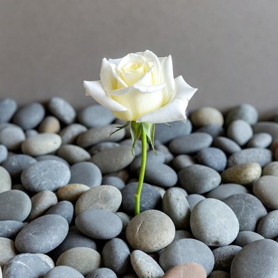 White Rose on Gray Pebbles