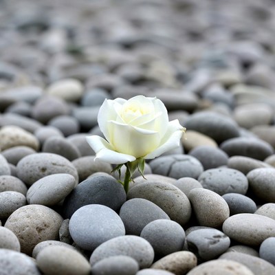 White Rose on Gray Pebbles