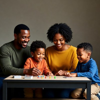 African-American family playing board game