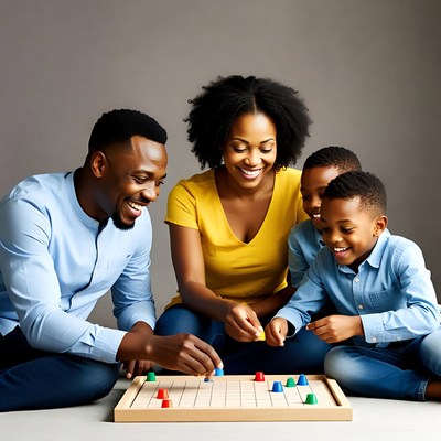 African-American family playing board game