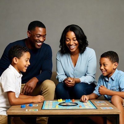 African-American family playing board game