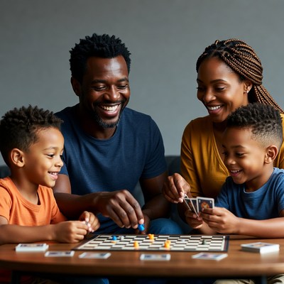 African-American family playing board game