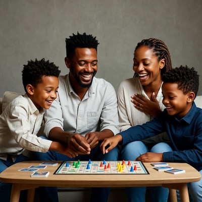 African-American family playing board game