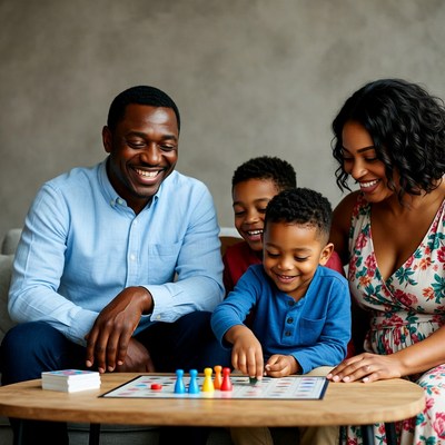 African-American family playing board game