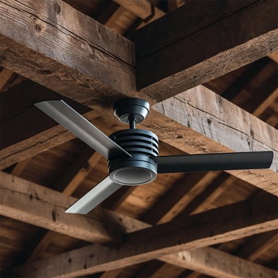Black Ceiling Fan on Wooden Beams
