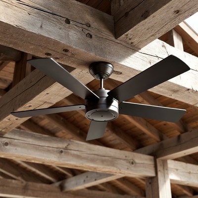 Black Ceiling Fan on Wooden Beams