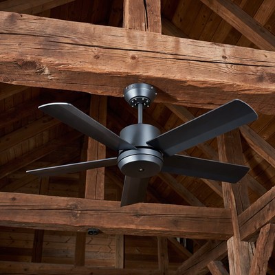 Black Ceiling Fan in Wooden Beam Ceiling