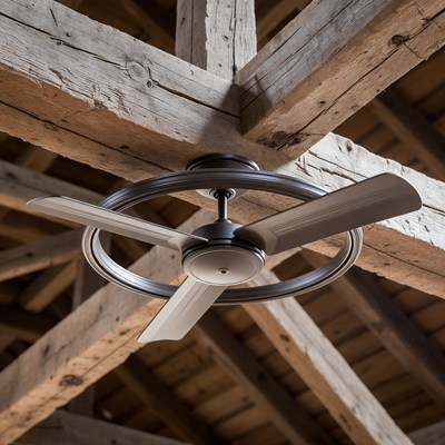 Ceiling Fan on Wooden Beams