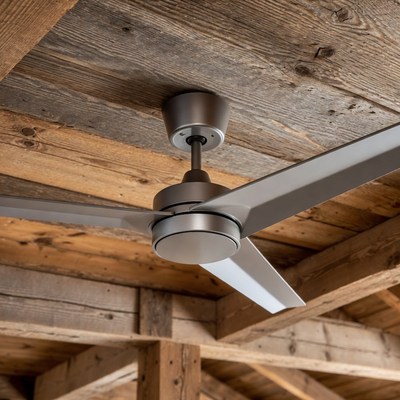 Modern Ceiling Fan on Wooden Ceiling