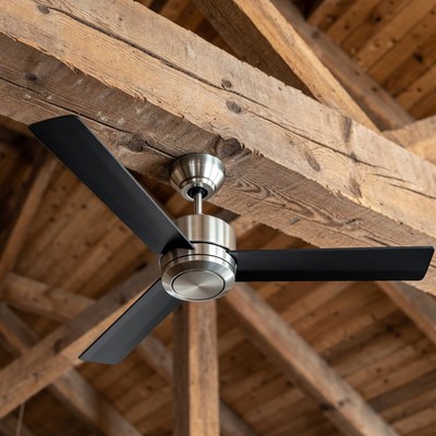 Black Ceiling Fan on Wooden Beams