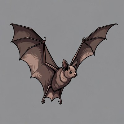 Cartoon bat flying with wings spread