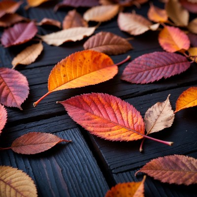 Autumn Leaves on Dark Wood