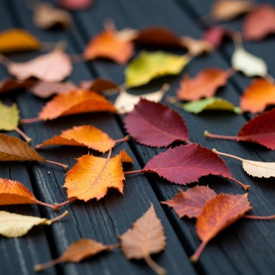 Colorful Autumn Leaves on Dark Wood