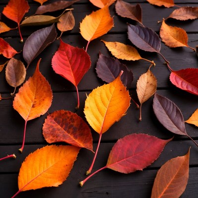 Autumn leaves on wooden surface