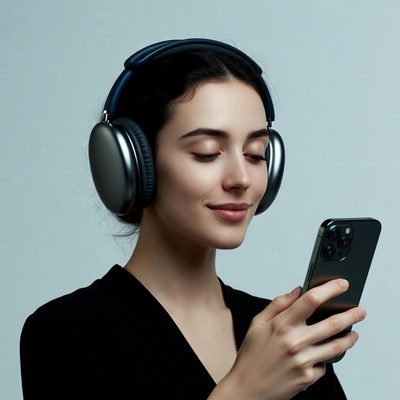 Woman listening to music with headphones