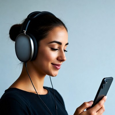 Woman listening to music on phone
