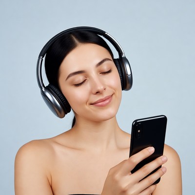 Woman listening to music on phone