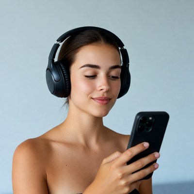 Young woman listening to music on phone
