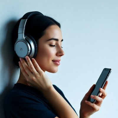 Woman listening to music with headphones