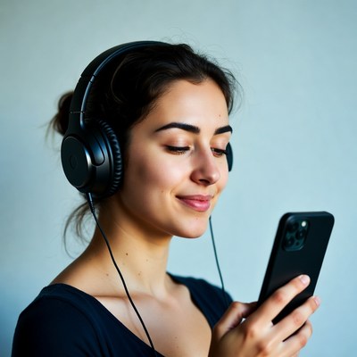 Woman listening to music on phone