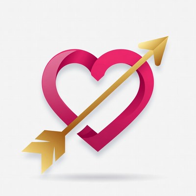 Pink Heart Pierced by Golden Arrow