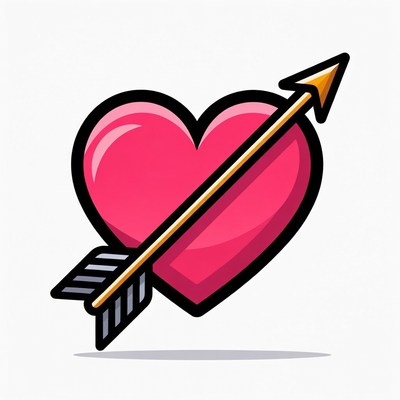 Pink Heart Pierced by Golden Arrow