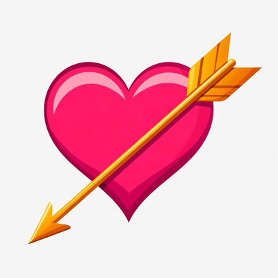 Pink heart pierced by golden arrow