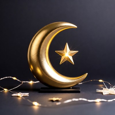 Golden Crescent Moon and Star