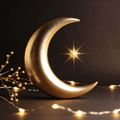 Golden Crescent Moon with Star