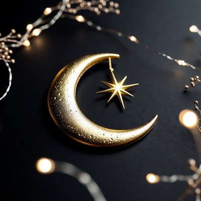 Golden Crescent Moon with Star