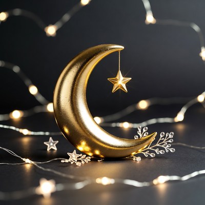 Golden Crescent Moon with Star