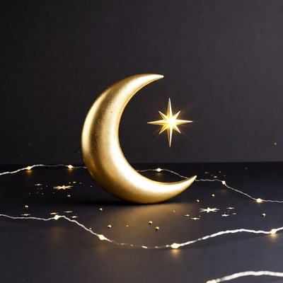 Golden Crescent Moon with Star