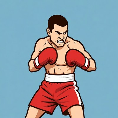 Cartoon boxer man in fighting stance