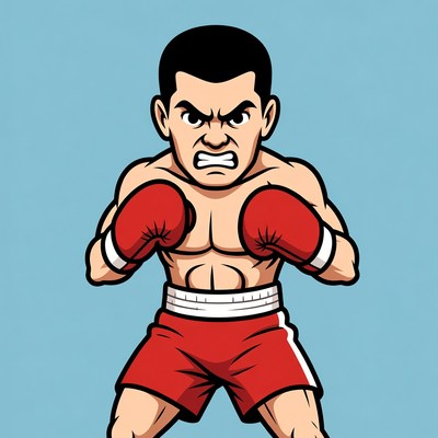 Cartoon Boxer Man in Fighting Pose